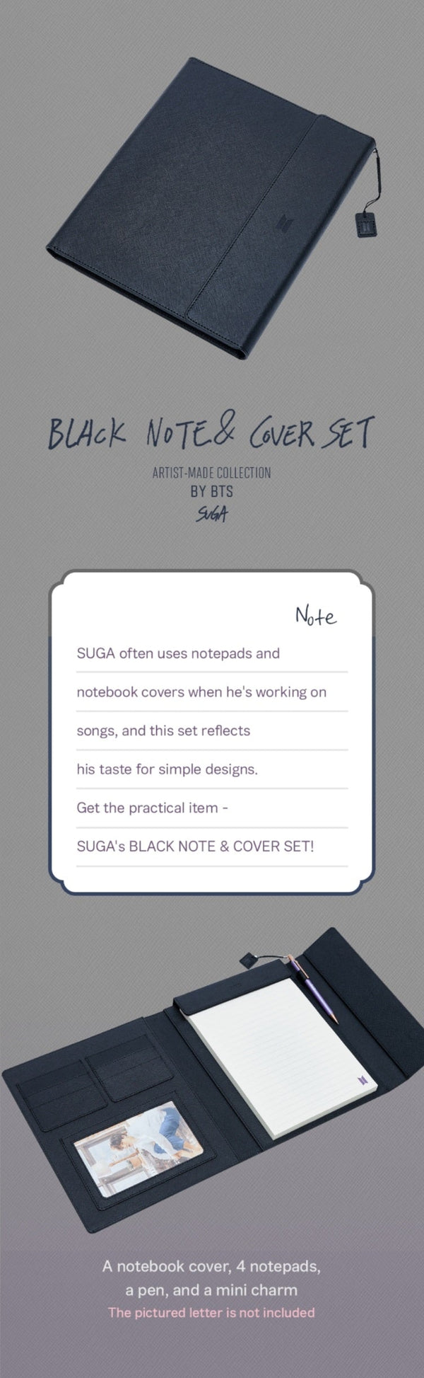 BTS SUGA ユンギ BLACK NOTE & COVER SET ノート - アイドル
