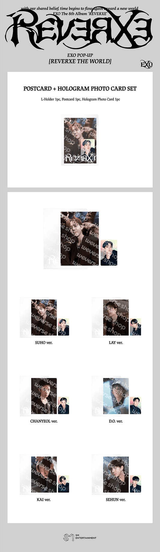 EXO - reverxe the world pop up official md postcard+hologram set