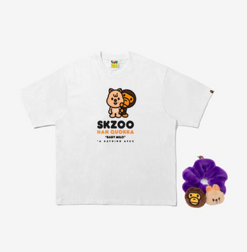 Stray Kids - Bape X Stray Kids Han Quokka Baby Milo Tee M (han) + Scrunchies (purple) Set