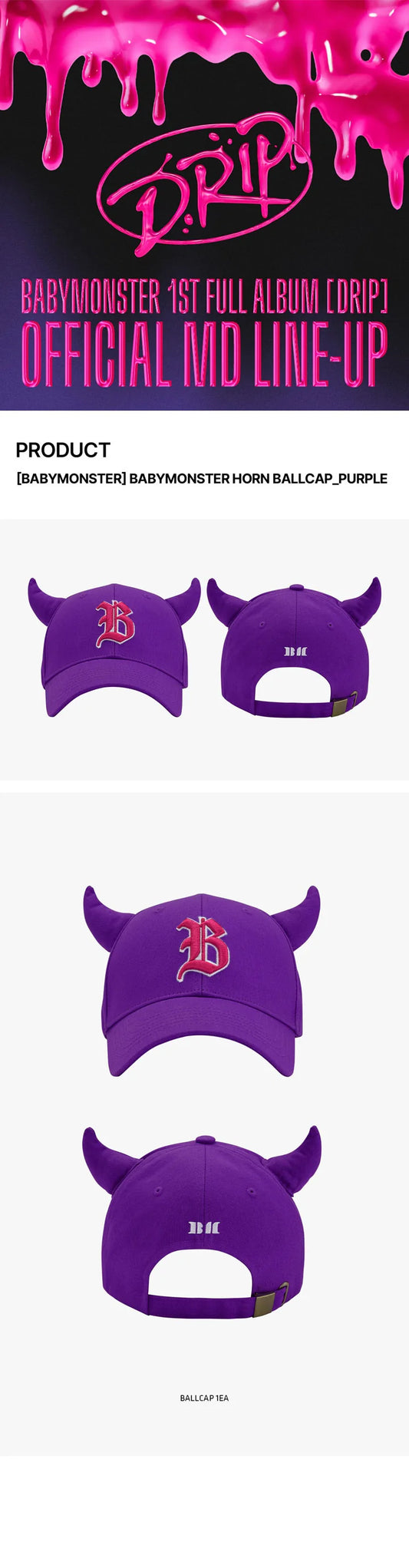 Babymonster - Drip 1st Full Album Official MD Horn Ballcap Purple