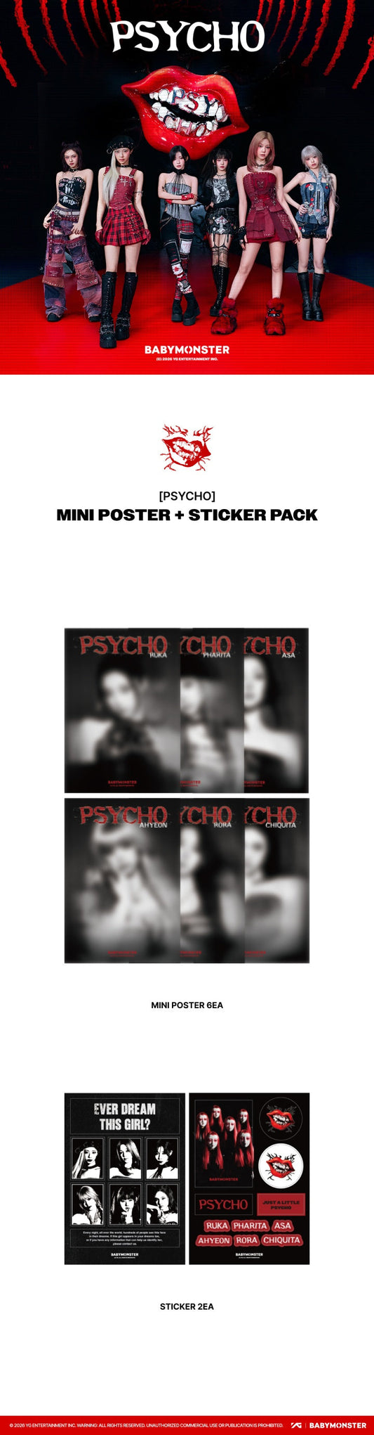 Babymonster - psycho official md mini poster + sticker pack