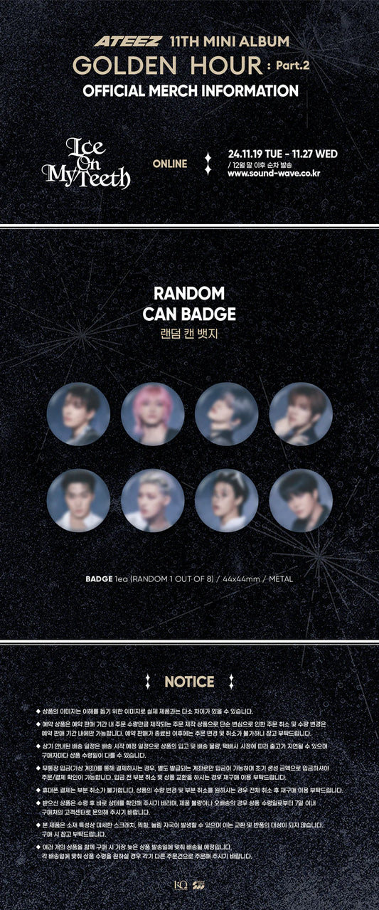 Ateez - Golden Hour : part.2 Pop up Official MD Random Can Badge