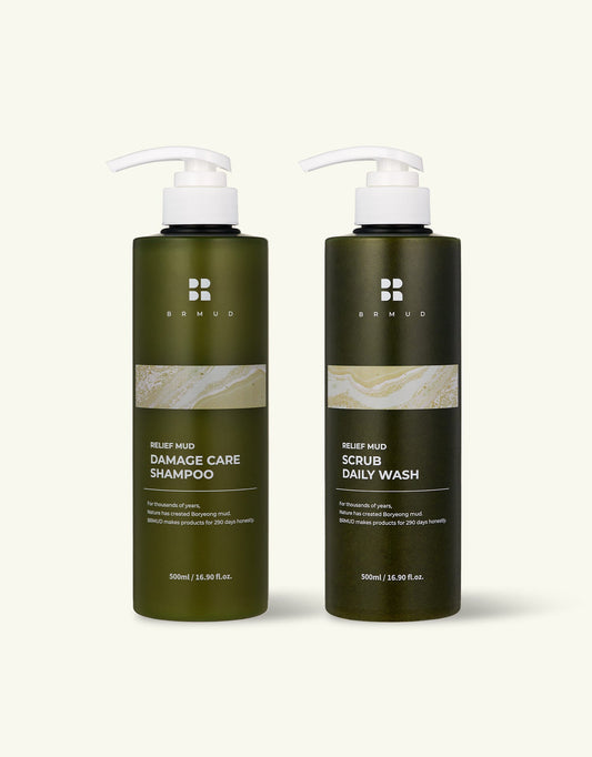 [ateez special gift] mud scrub daily wash 500ml + mud damage care shampoo 500ml