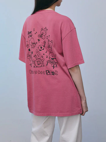 BTS x BT21 - Minini Band Short Sleeve T-Shirts Magenta Pink