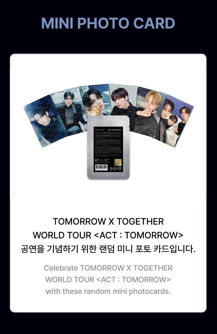 TXT - ACT : TOMORROW WORLD TOUR Official MD Mini Photo Card