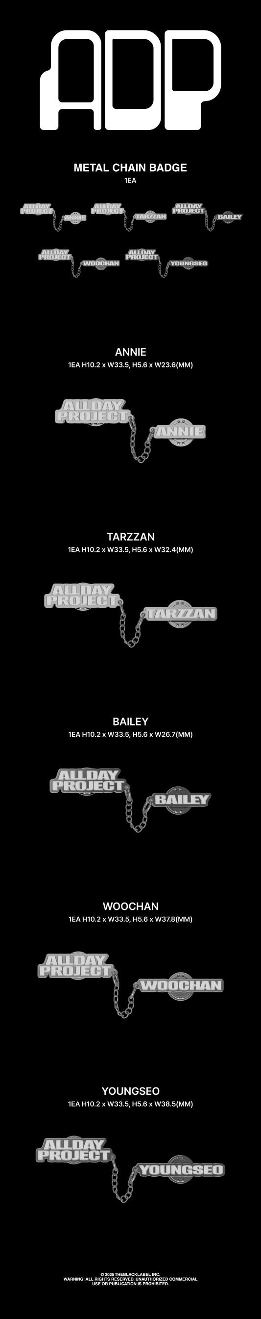 Allday project official md metal chain badge