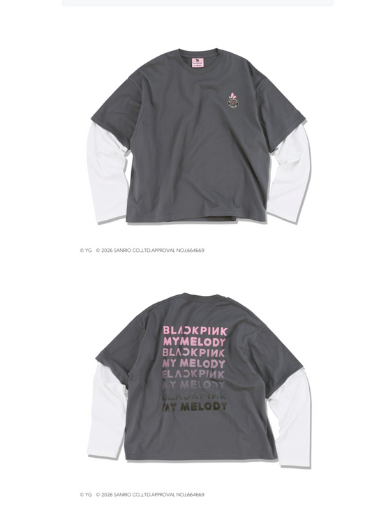 Blackpink - blackpink x my melody official md long sleeve layered t-shirt gray