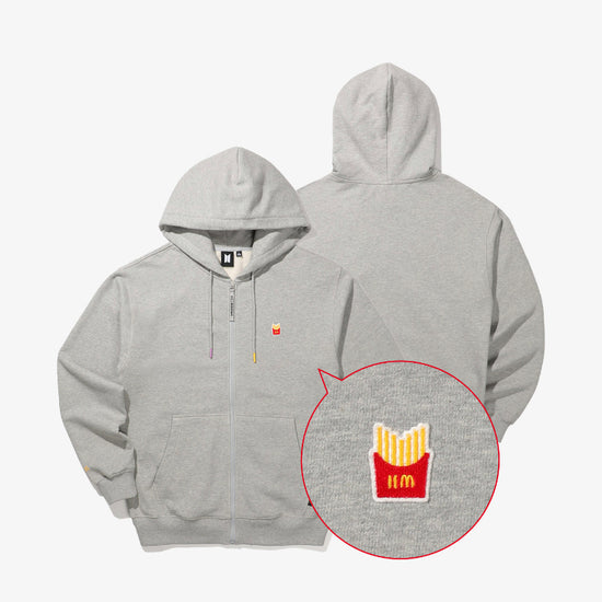 BTS x McDonalds Official Logo Zip Up Hoodie (Grey) - Kpop Omo