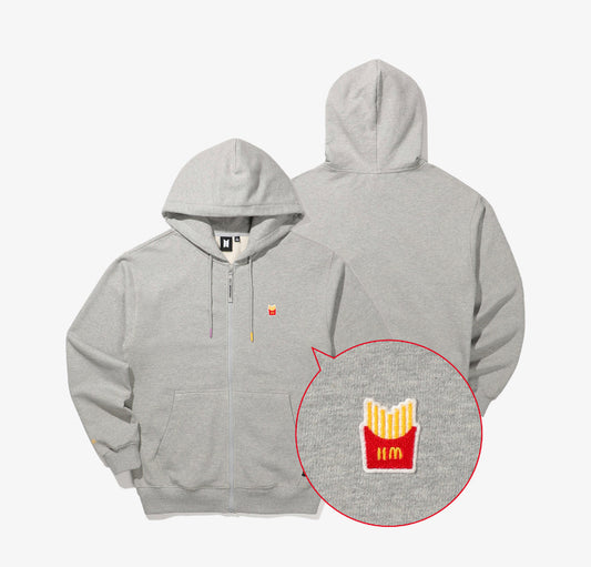 BTS x McDonalds Official Logo Zip Up Hoodie (Grey) - Kpop Omo