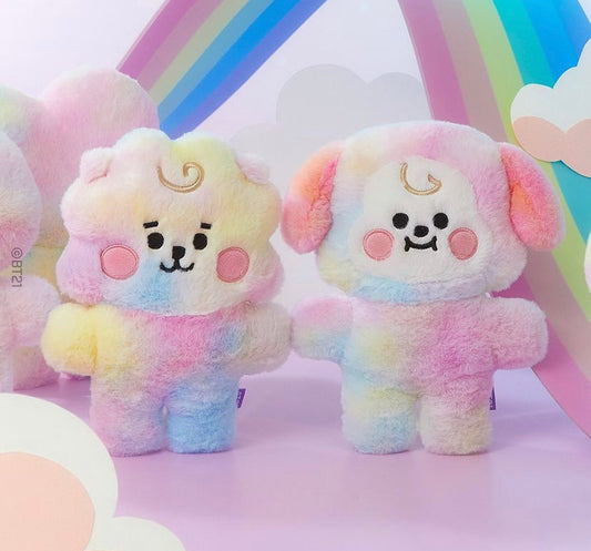 BTS x BT21 Baby Rainbow Flat Fur Standing Doll (Official) - Kpop Omo