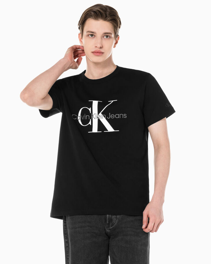 Calvin Klein Men's Relaxed Fit Monogram Logo Crewneck T-Shirt, Brilliant  White, Small