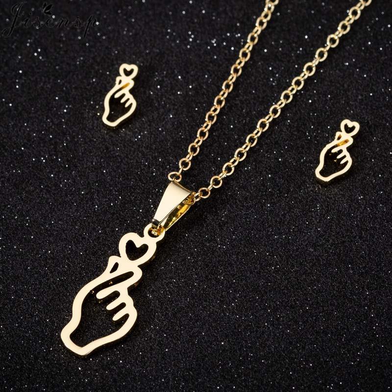 Korean Finger Heart Necklace and Earring Jewelry set - Kpop Omo